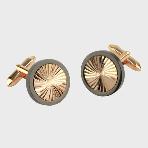 Cufflinks Rose Gold Finish Circle with Gunmetal Rim