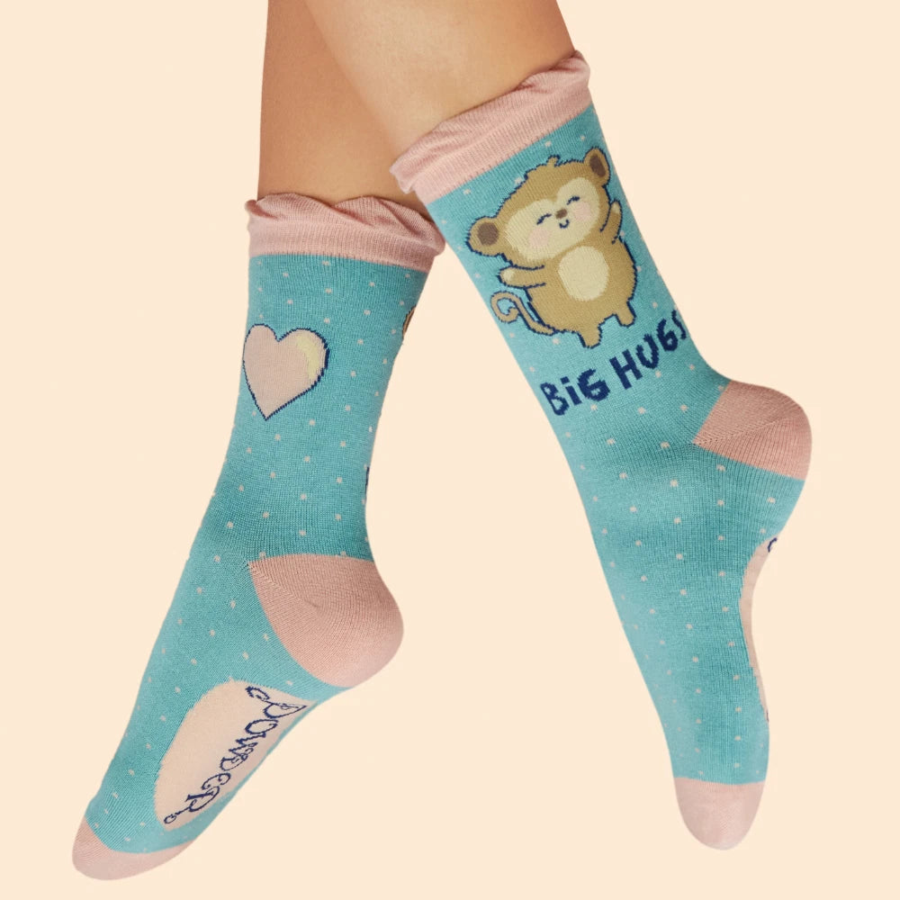Powder Ankle Socks Knitted Monkey Design