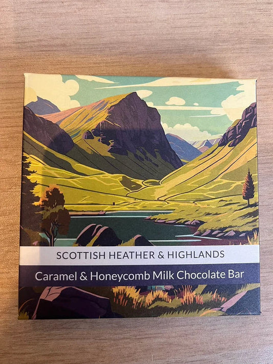 Coco Pzazz Scottish Heather & Highlands - Caramel & Honeycomb Milk Chocolate Bar