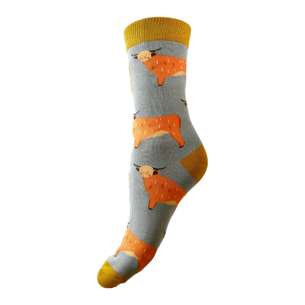 Joya Bamboo Socks Highland Cow 4-7 | Mens and Womens Socks
