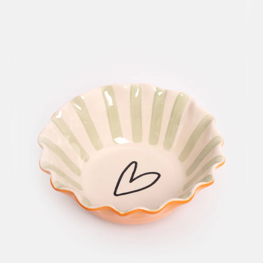 CG Bowl Orange Scallop Edge Heart