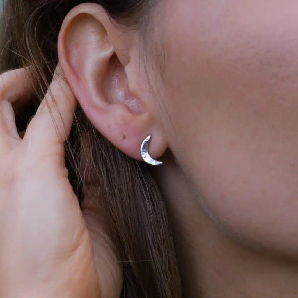 Crescent Mini Moon Studs (Sterling Silver)