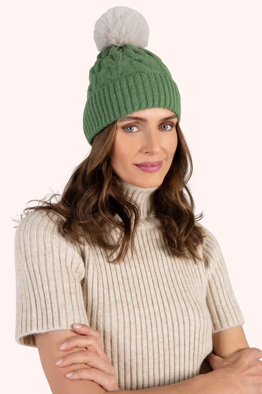 Powder Elise Bobble Hat (Sage/Cream)