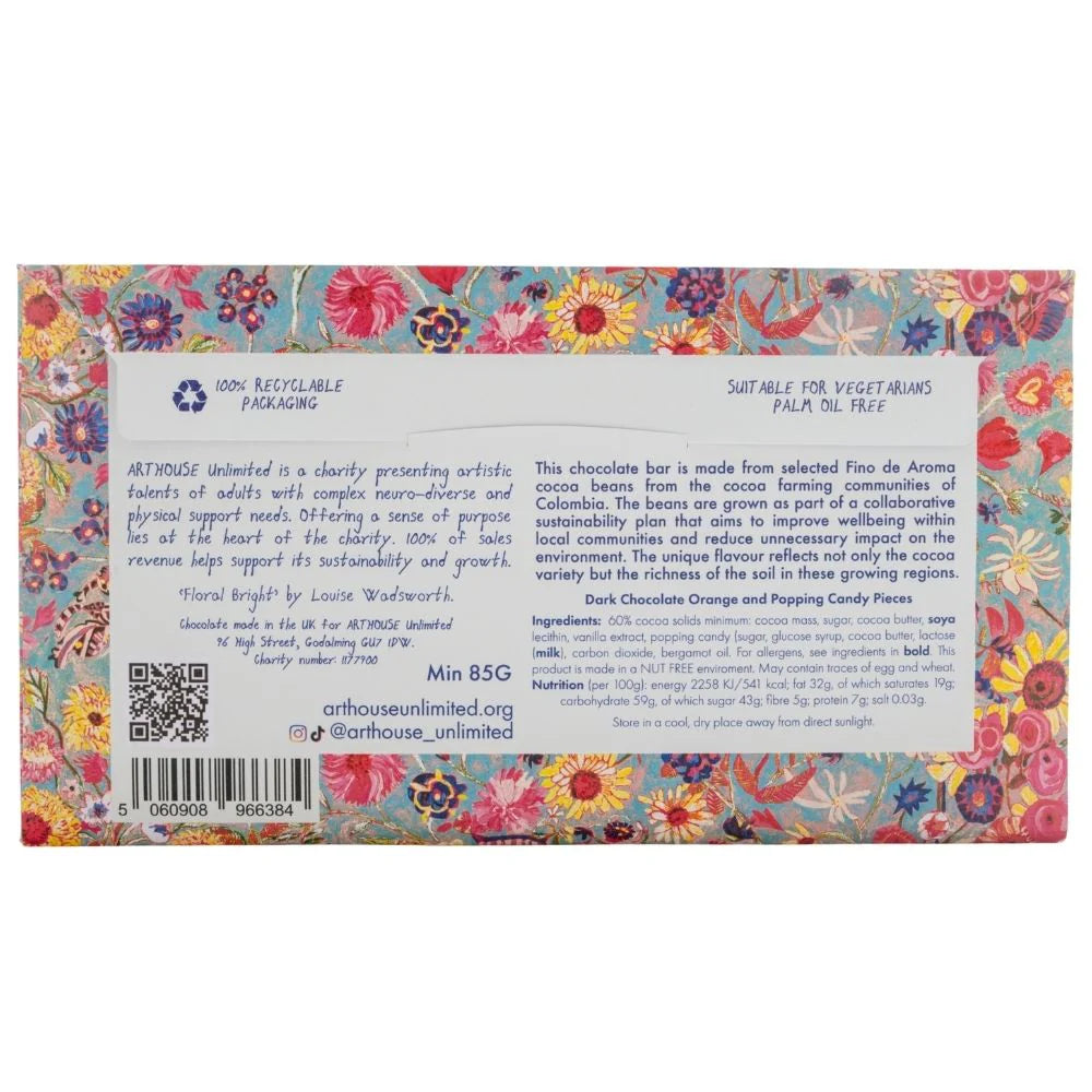 Arthouse Floral Bright - Dark Chocolate Bar with Orange & Popping Candy Pieces