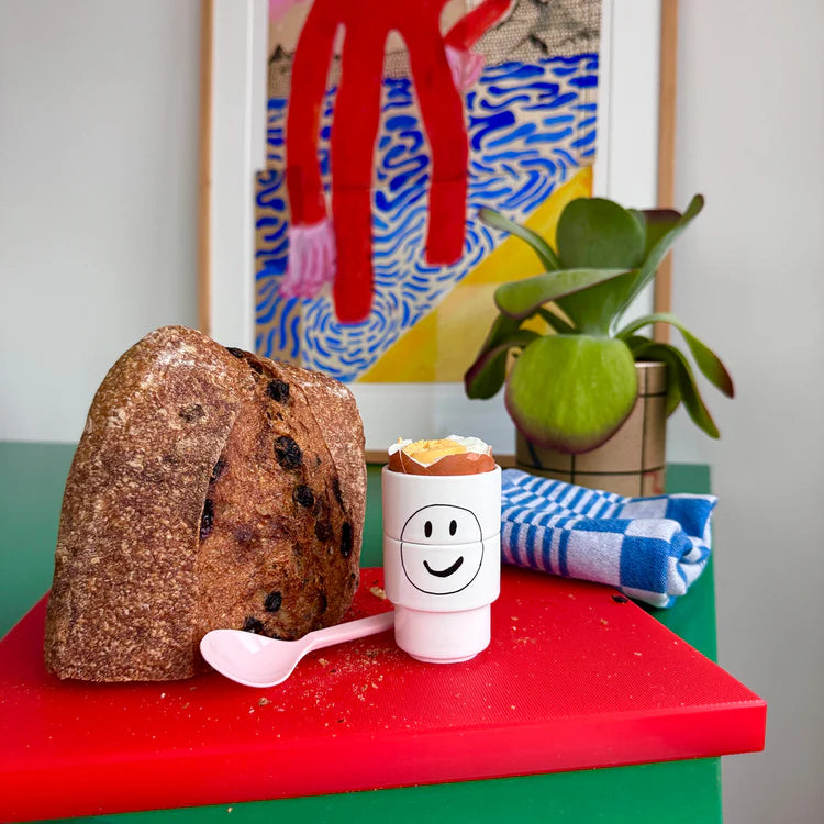 Porcelain Set of 2 Stackable Egg Cups - Smiley