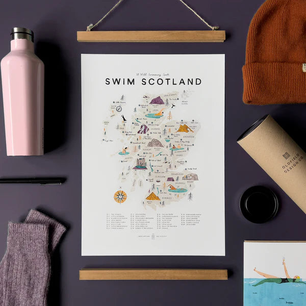 Swim Scotland A3 Print & Oak Hanger