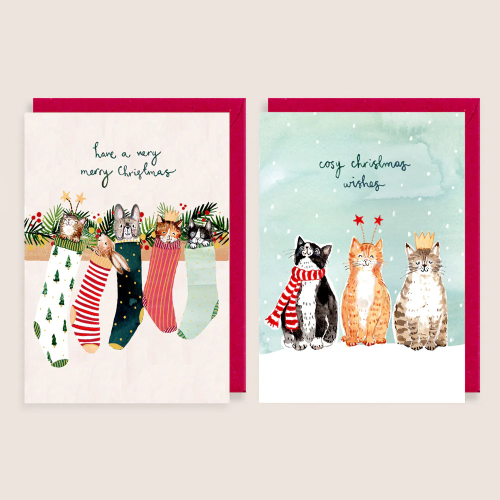 Christmas Card 8pk Animals & Stockings