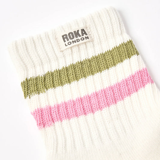 Women's Windsor Stripe Crew Socks (Avocado/Pink)