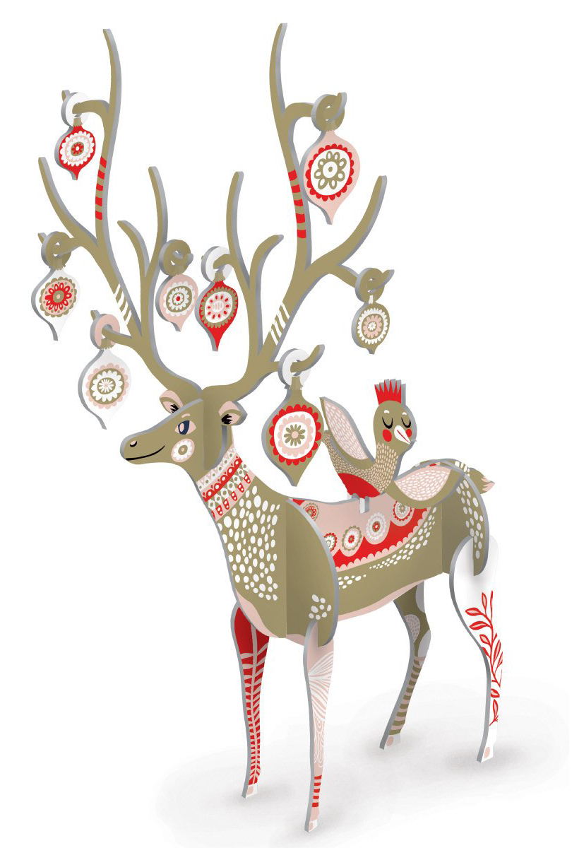 Large Pop & Slot Folksy Reindeer Red