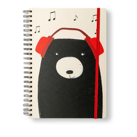 AF A4 Spiral Notebook Bear Headphones