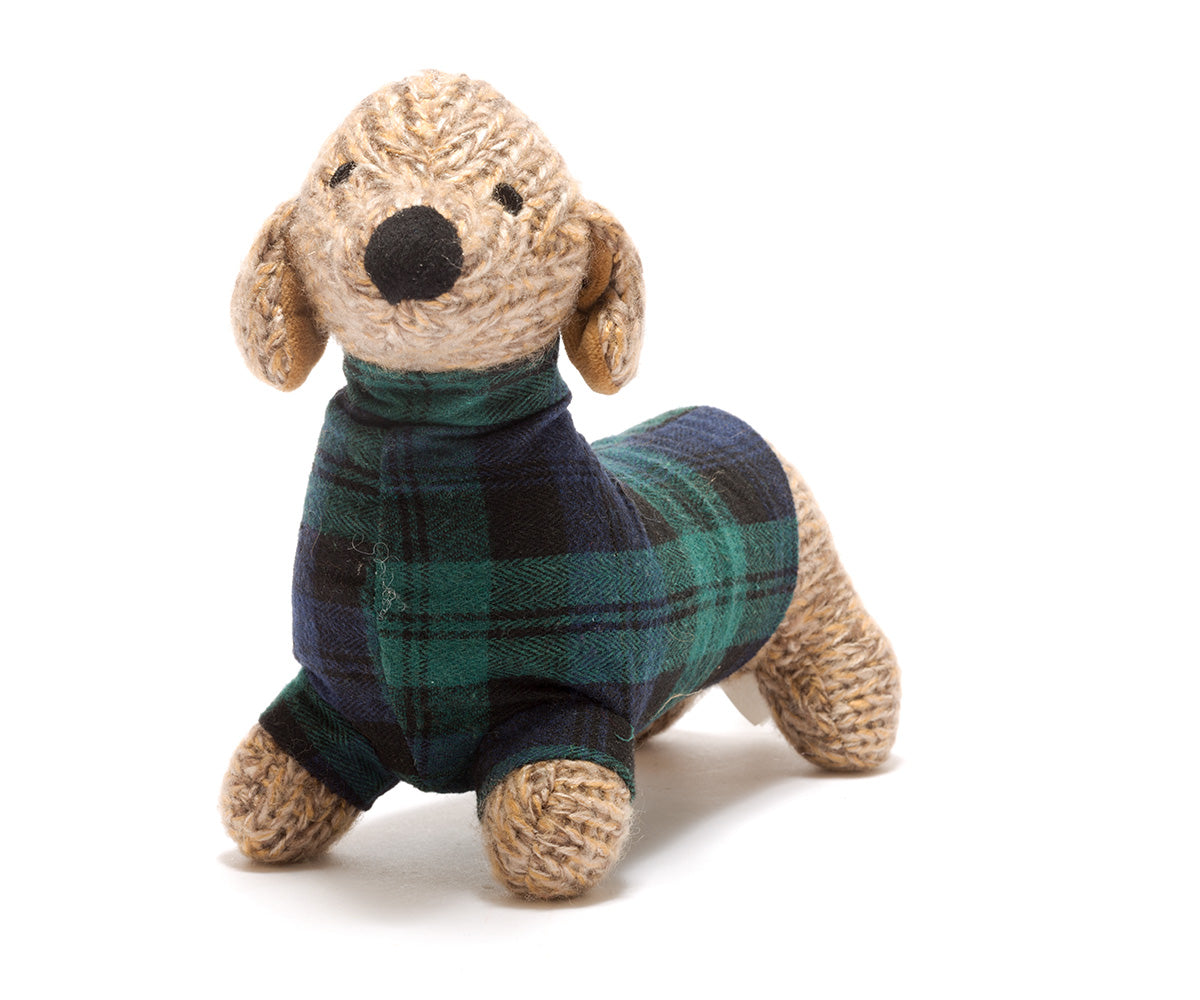 Sausage Dog Toy Tartan Blue Jumper (0+)