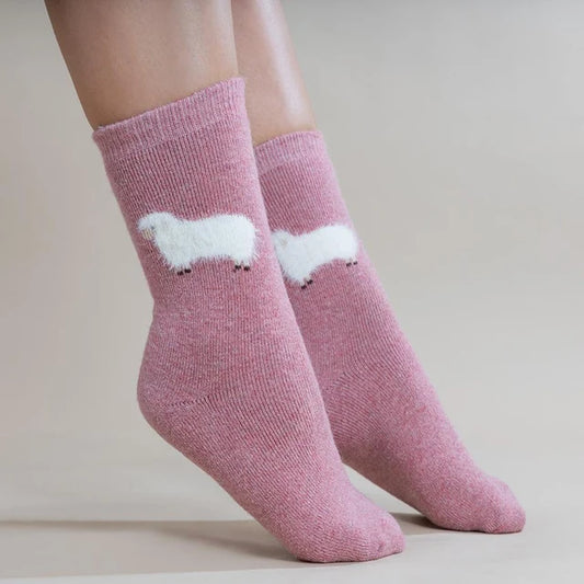 4-7 Wool Blend Socks Sheep (Pink)