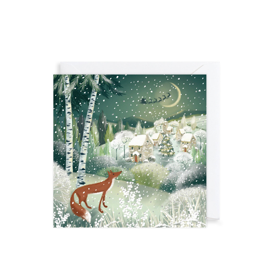Charity Christmas Card 6pk Fox & Snowy Village