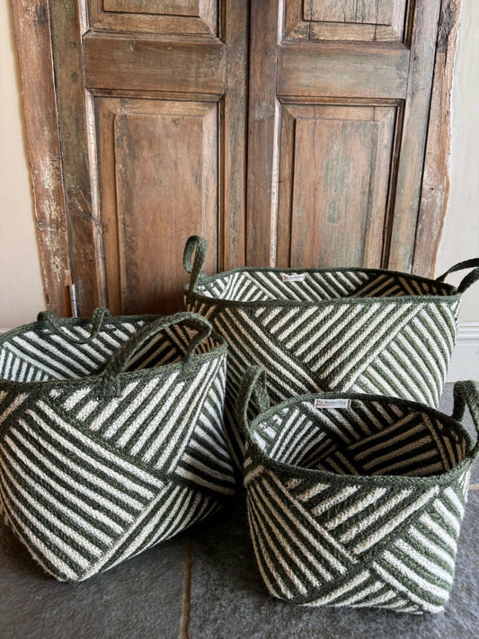 The Braided Rug Company Jute Basket Zebra Small Olive