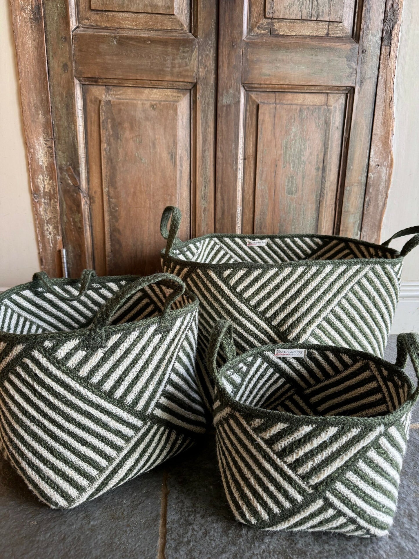 The Braided Rug Company Jute Basket Zebra Medium Olive