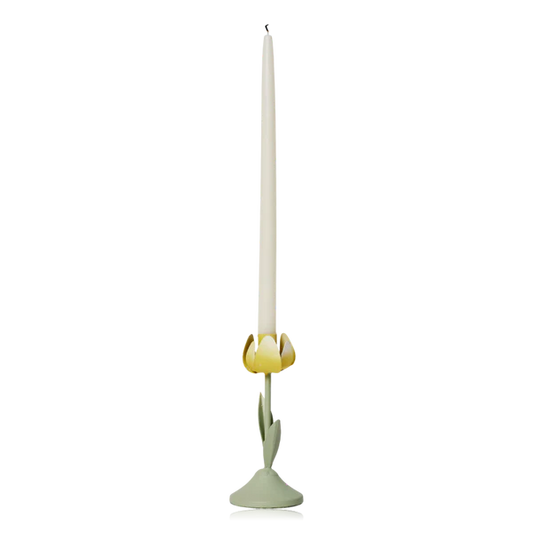 Tulip Candle Holder Yellow & Sage Green 5x11.5