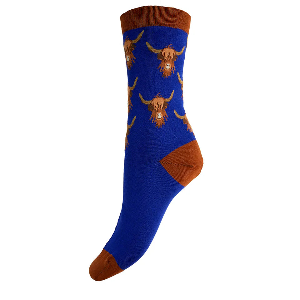 4-7 Bamboo Socks Highland Cow (Blue)