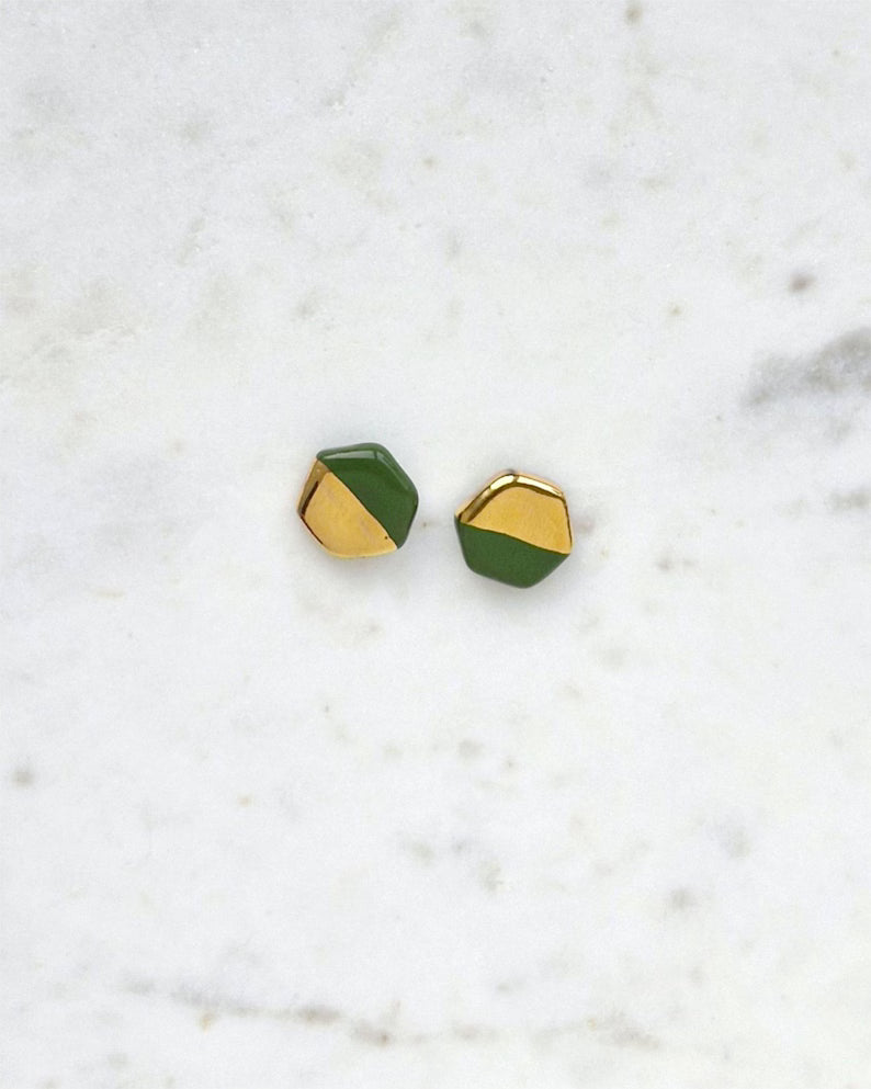 Carrie Block Colour Stud Earrings - Pink & Gold Hexagon