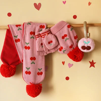 Cheerful Cherry Knitted Gloves 7-10 Years