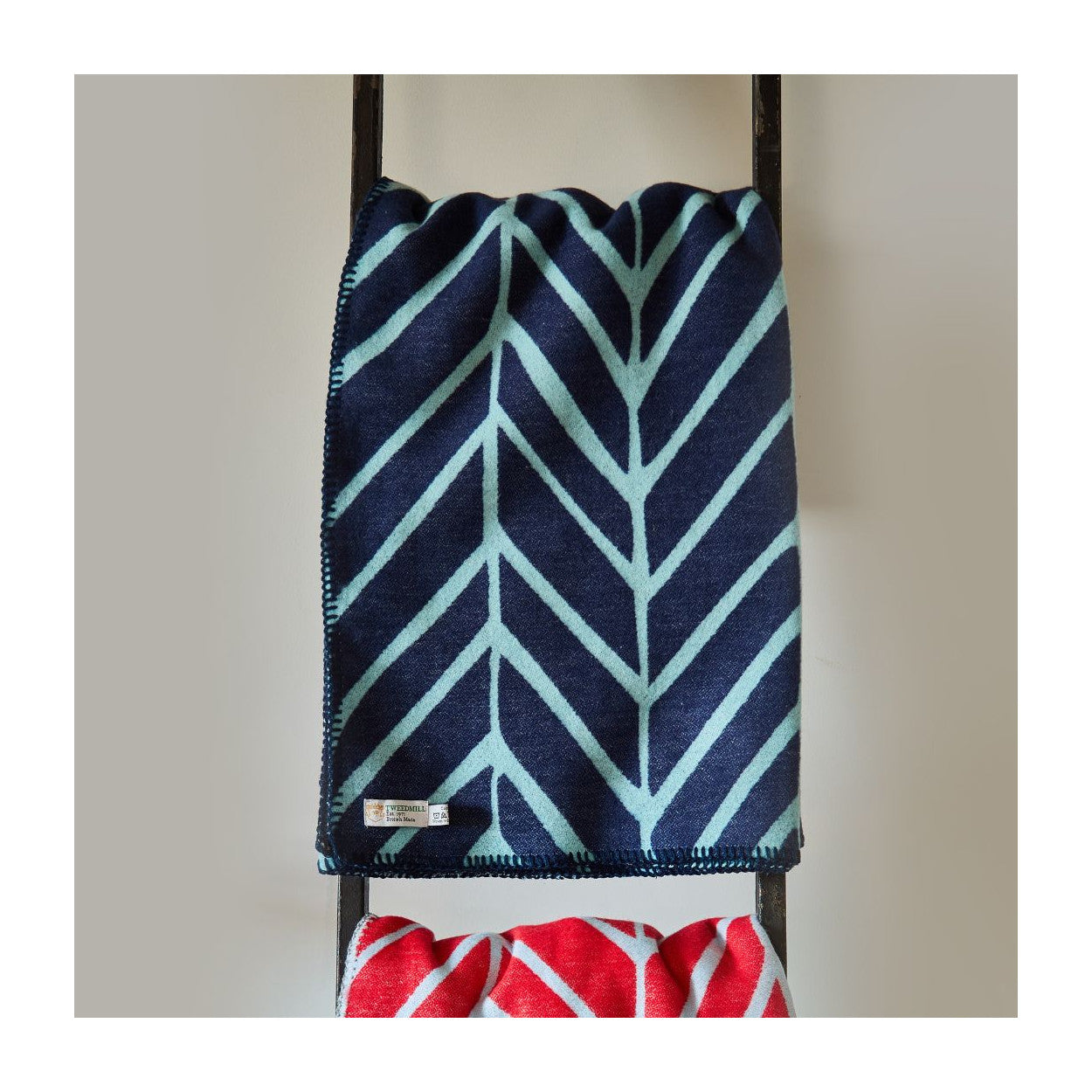 Tweedmill Cotton Throw Blanket Stitch Nordic Navy/Spearmint