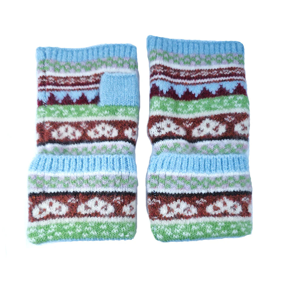 Nordic Heart Fingerless Gloves Blue/Brown