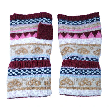 Nordic Heart Fingerless Gloves Burgundy