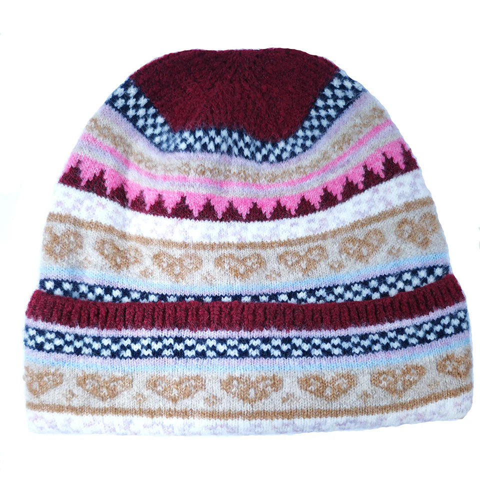 Nordic Heart Hat Burgundy Top