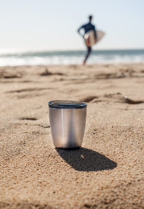 8oz Huskee Brushed Steel Travel Cup & Lid