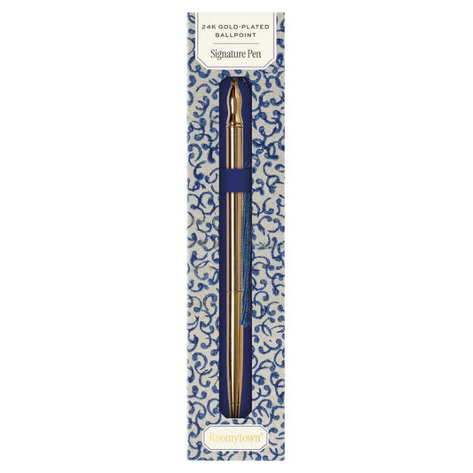 24k Gold Plated Ballpoint Pen Blue Tassel