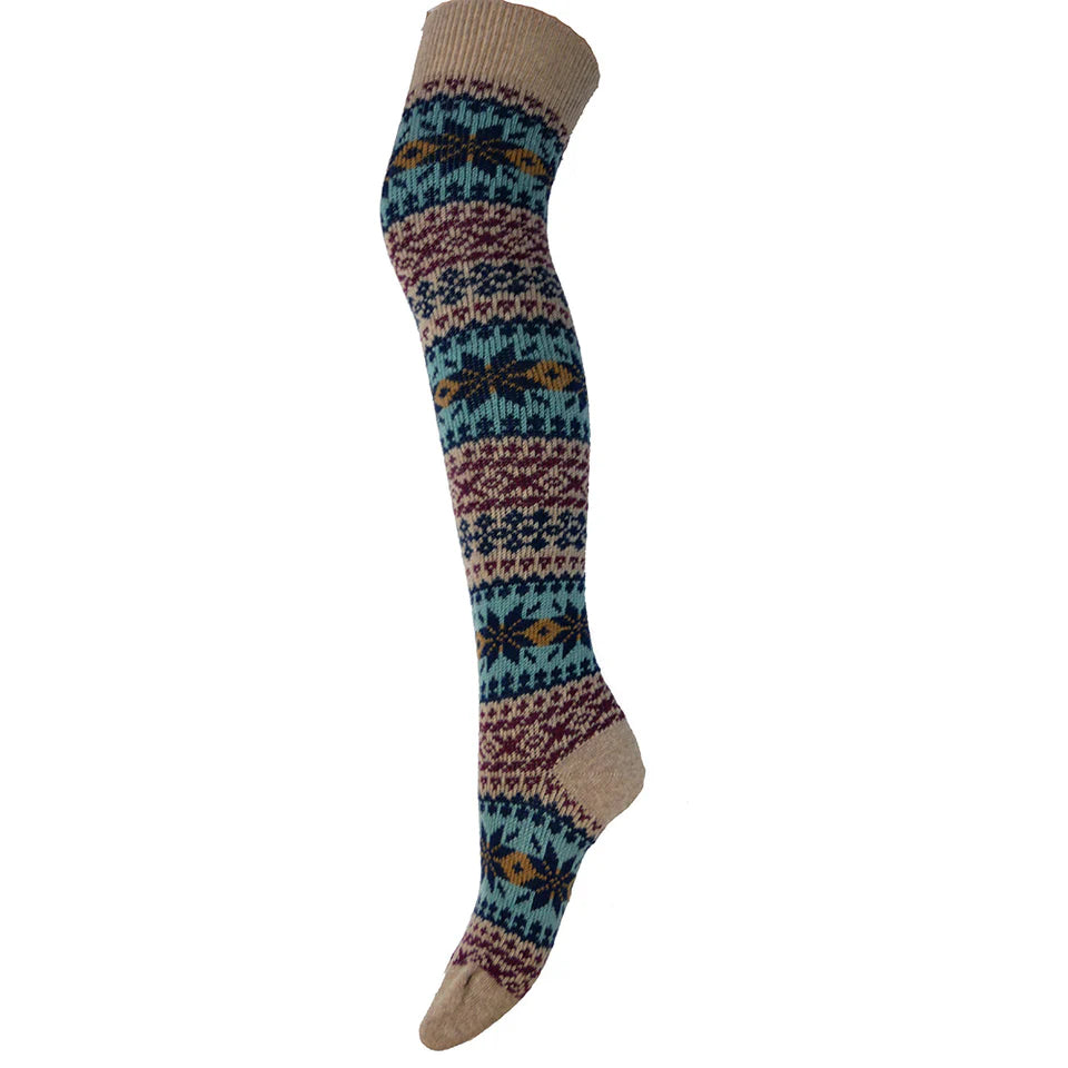 4-7 Over Knee Socks Fairisle Cream Top