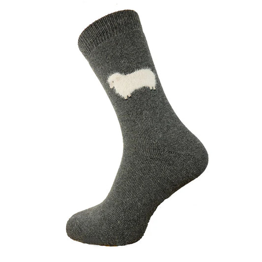 8-12 Wool Blend Socks Fluffy Sheep (Dark Grey)