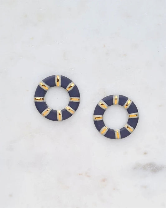 Olivia Stud Hoop Earring - Porcelain with Gold Lustre Detail