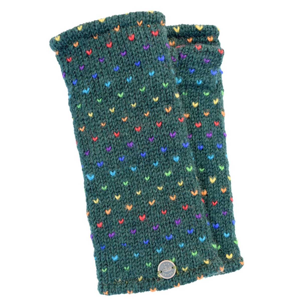 Fleece Lined Wristwarmers Rainbow Tick Pine Green