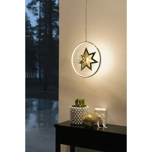Konstsmide Hanging Metal 3D Gold Star Decoration with 132 LED Light Ring : 36cm : Plug In with Dimmer