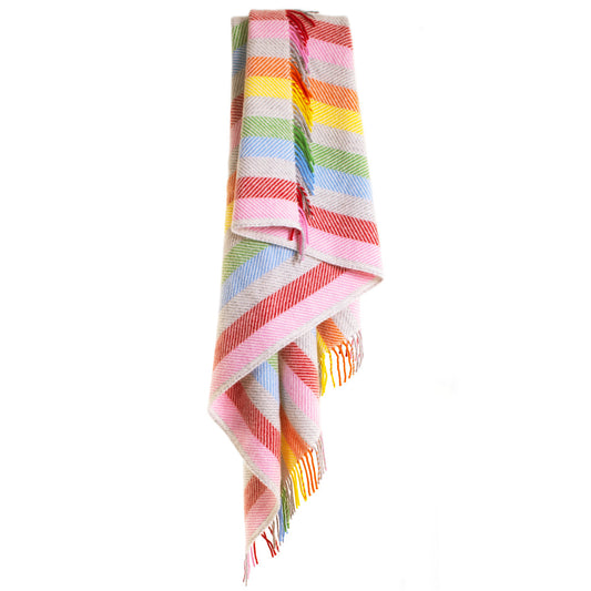 Tweedmill Wool Throw - Lifestyle Rainbow Grey Stripe
