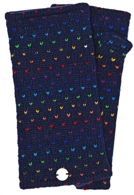 Fleece Lined Wristwarmers Rainbow Tick Dark Blue