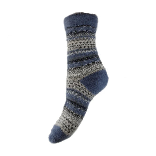 4-7 Thick Wool Blend Socks Fairisle (Blue)