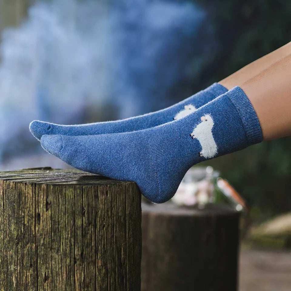 4-7 Wool Blend Socks White Sheep (Blue)