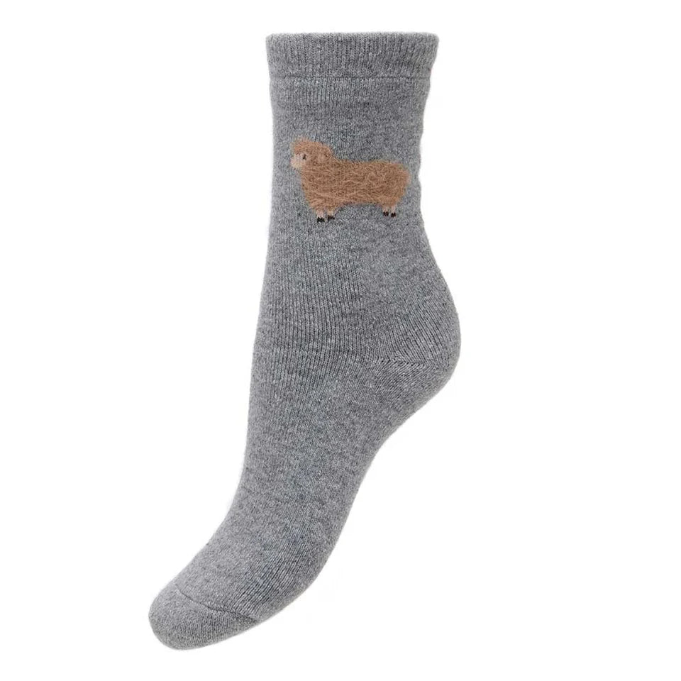 4-7 Wool Blend Socks Fluffy Sheep (Grey)