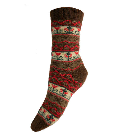4-7 Thick Wool Blend Socks (Dark Red/Brown)