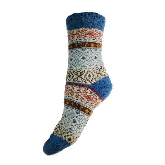 4-7 Thick Wool Blend Socks Scandi pattern (Blue)