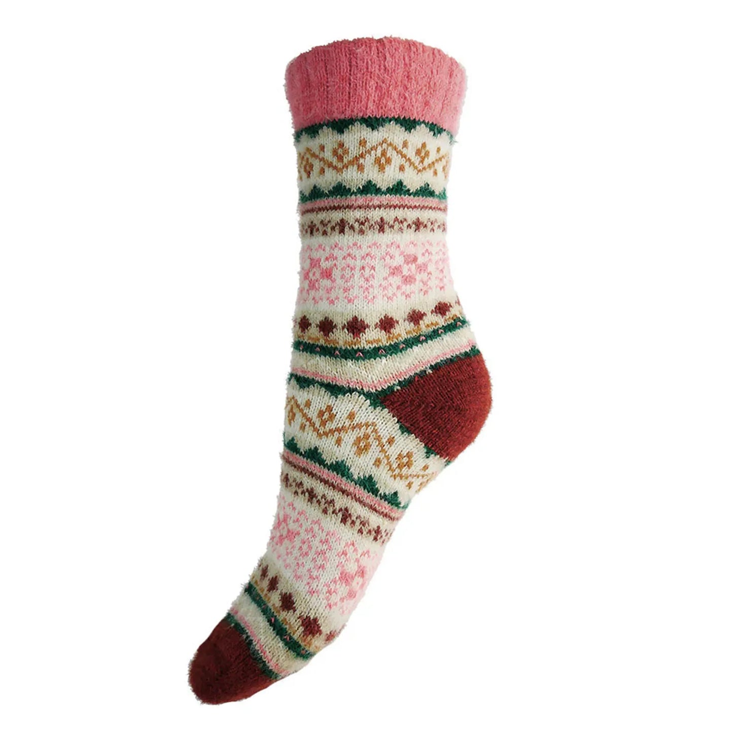 4-7 Wool Blend Socks Blue Red Patterned