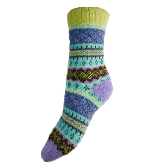 4-7 Wool Blend Socks Scandi Pattern (Purple & Turquoise)