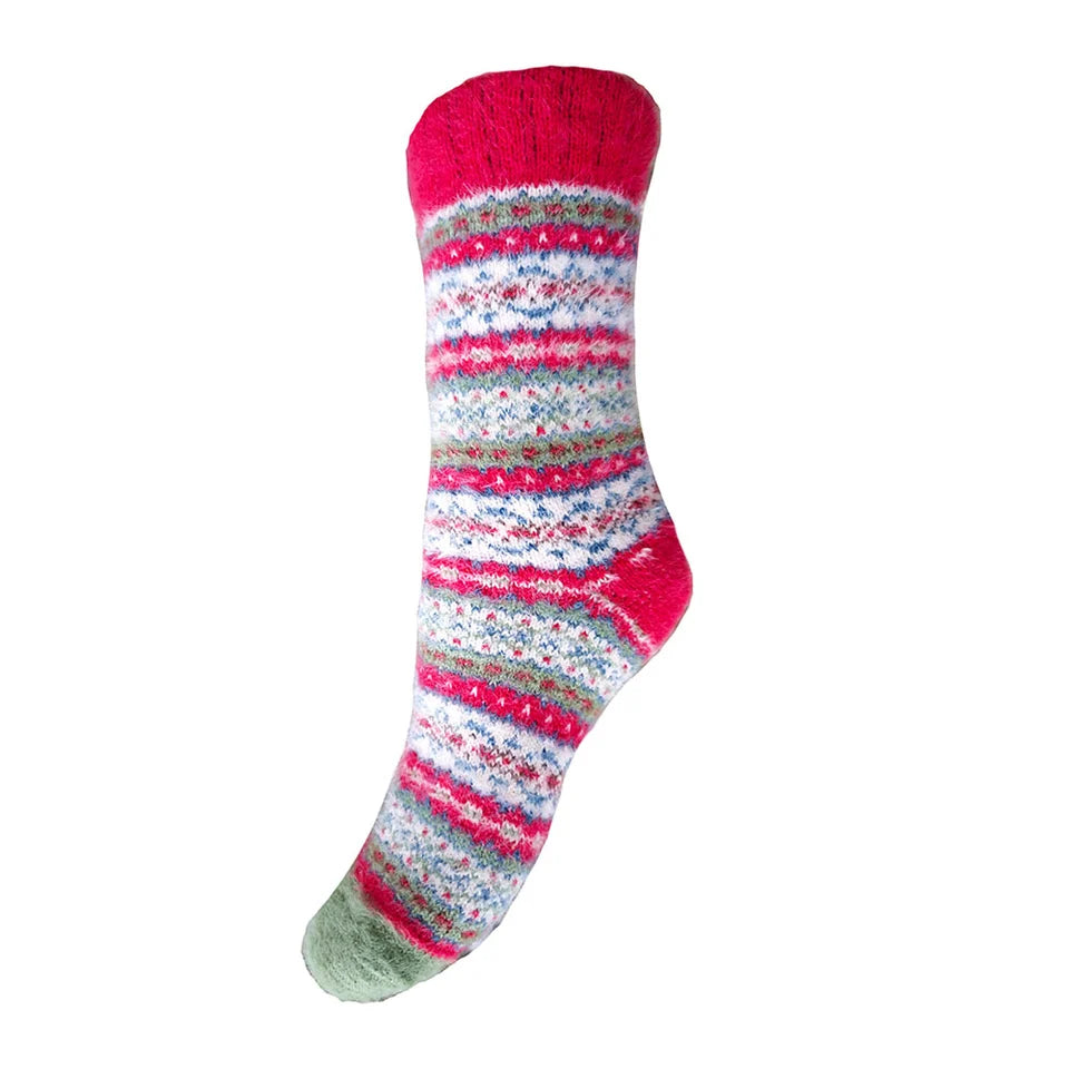 4-7 Cosy Socks Fairisle (Red, Green & White)