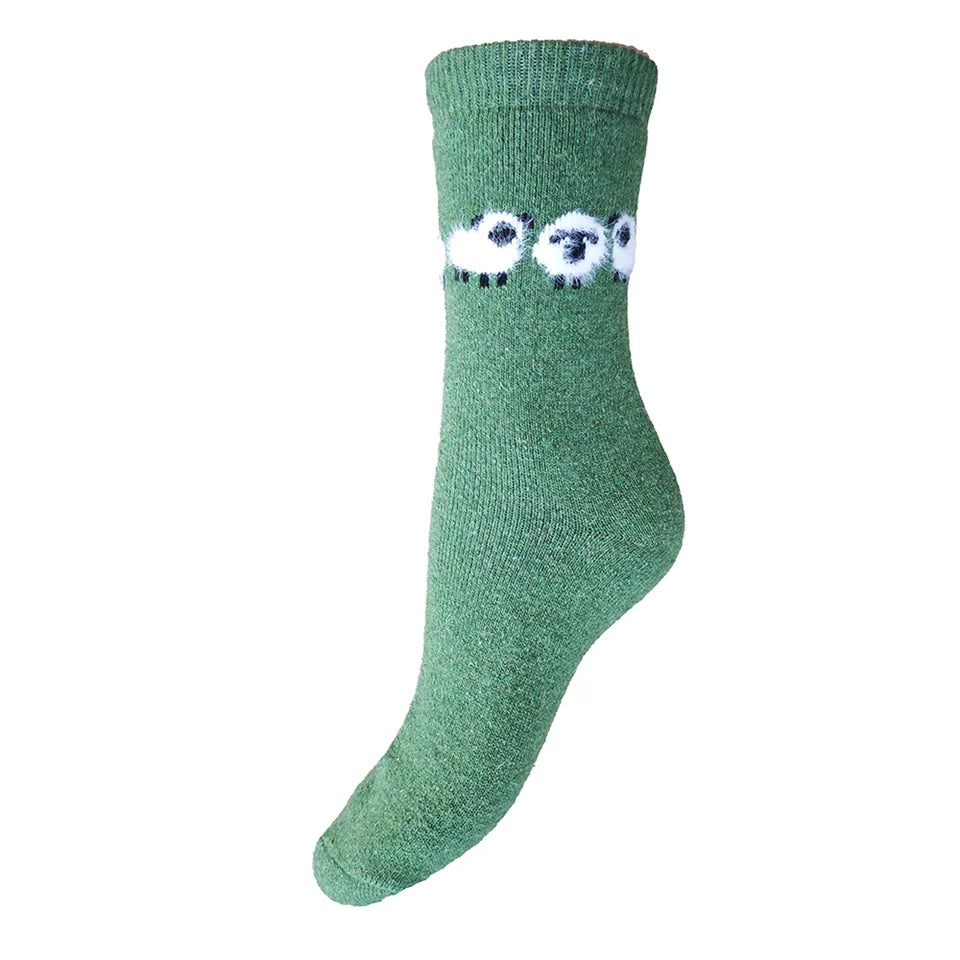 4-7 Wool Blend Socks Fluffy Sheep Green