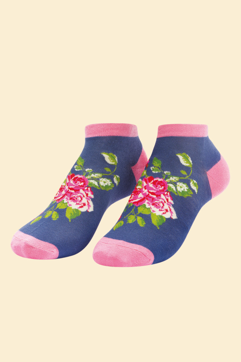 4-7 Trainer Socks Floral Vines Navy