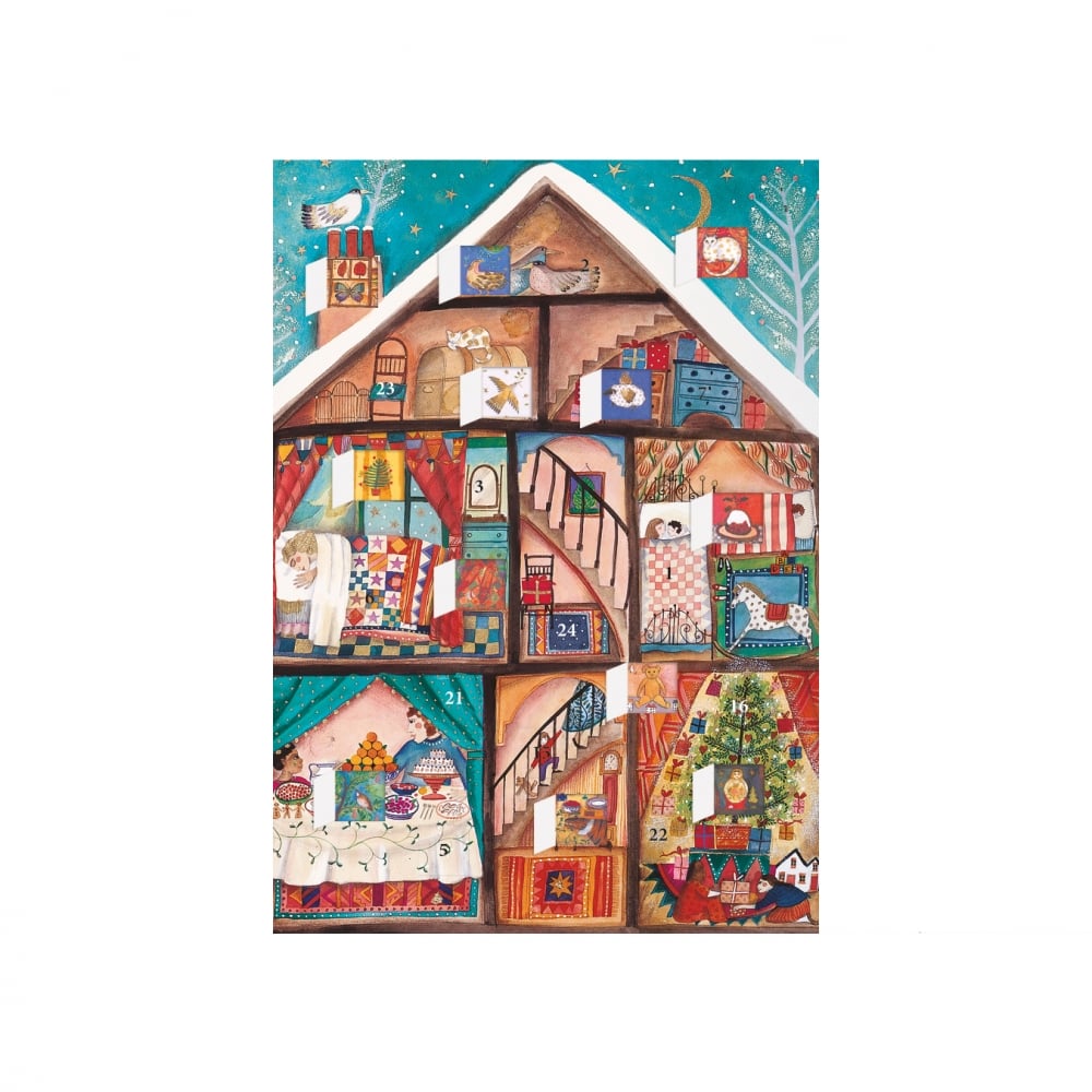 Advent calendar card inside house