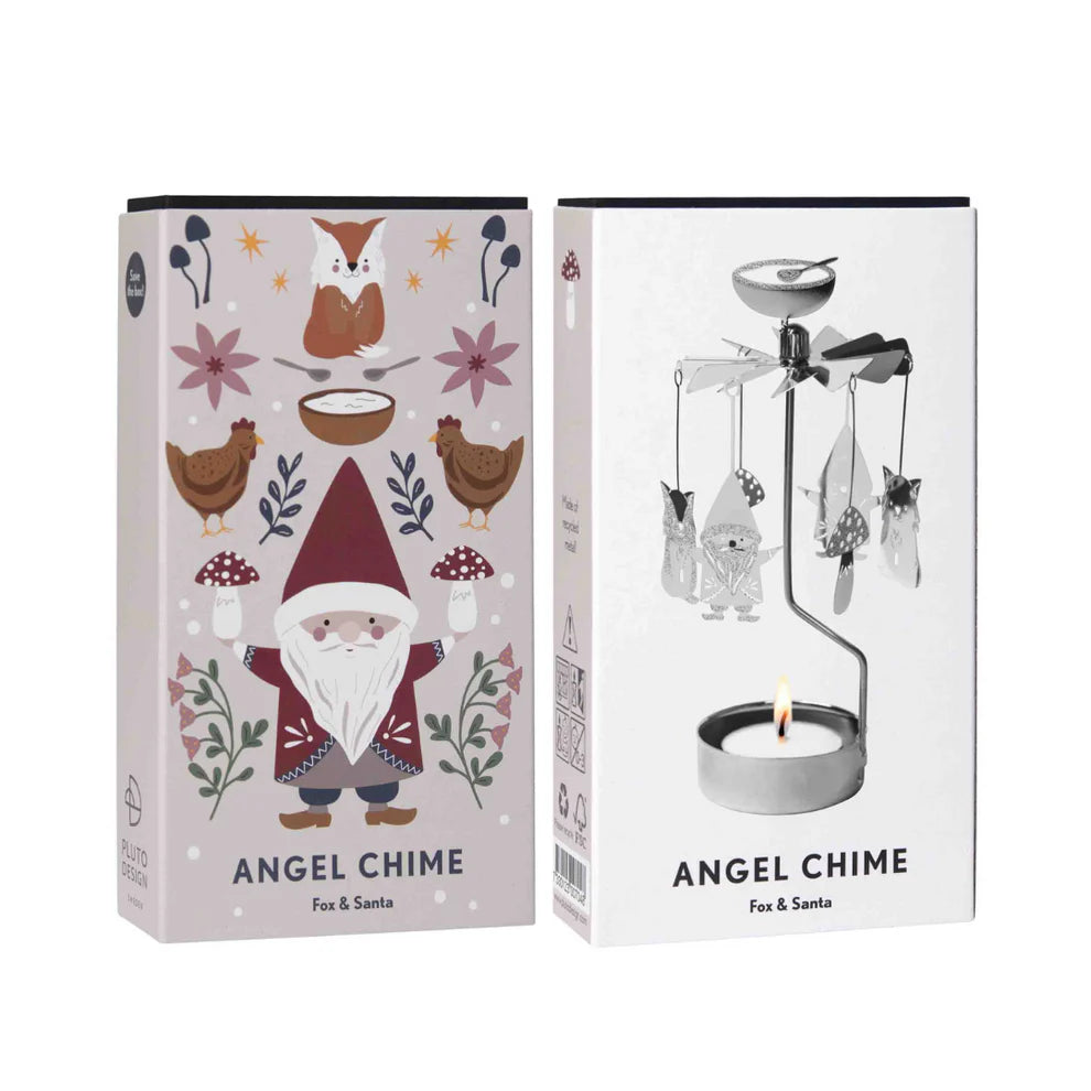 Tealight Angel Chime Fox & Santa (Silver)