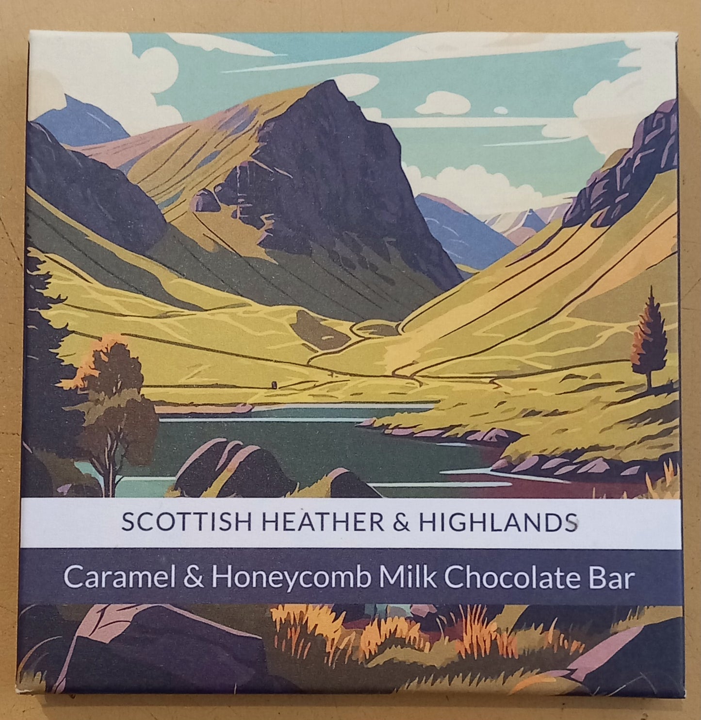 Coco Pzazz Caramel & Honeycomb Milk Chocolate Bar - Scottish Heather & Highlands