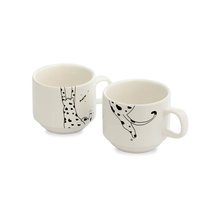 Porcelain Set of 2 Stackable Mugs - Meow